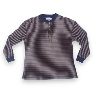 Vintage Montana Blues Striped Thermal Henley Top-Small-Y2K-Waffle Knit-Casual